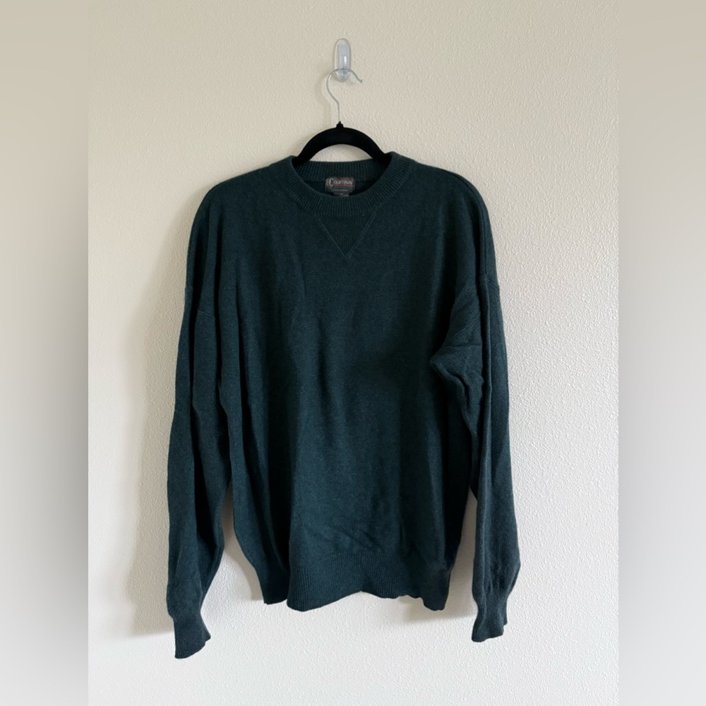 100% Cashmere Crewneck Sweater CC Courtenay Mens Medium Dark Green VGUC Vintage